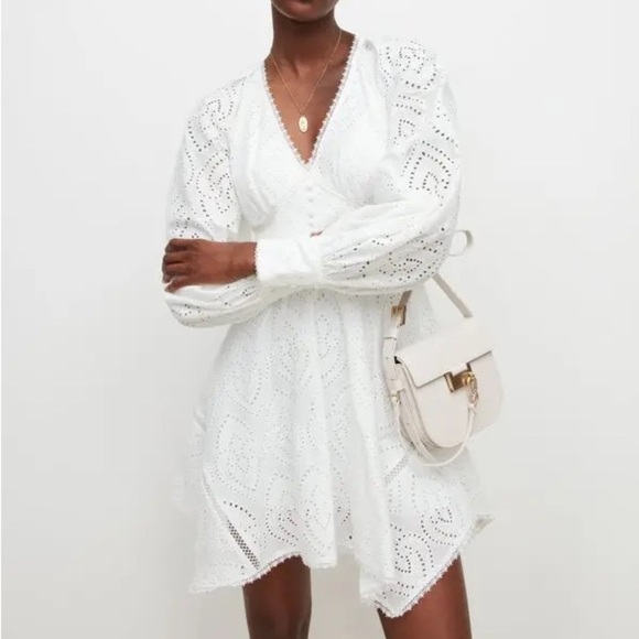AllSaints Irina Broderie Mini Dress in Chalk White. size US 8 NWOT - Picture 2 of 8